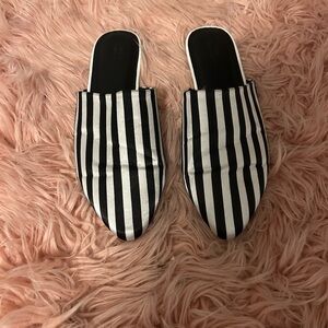 Urban Outfitters Black and White Striped Satin Mules